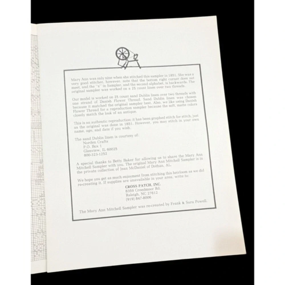 Cross Patch Inc‎ The Mary Ann Mitchell Sampler Cross Stitch Pattern Booklet